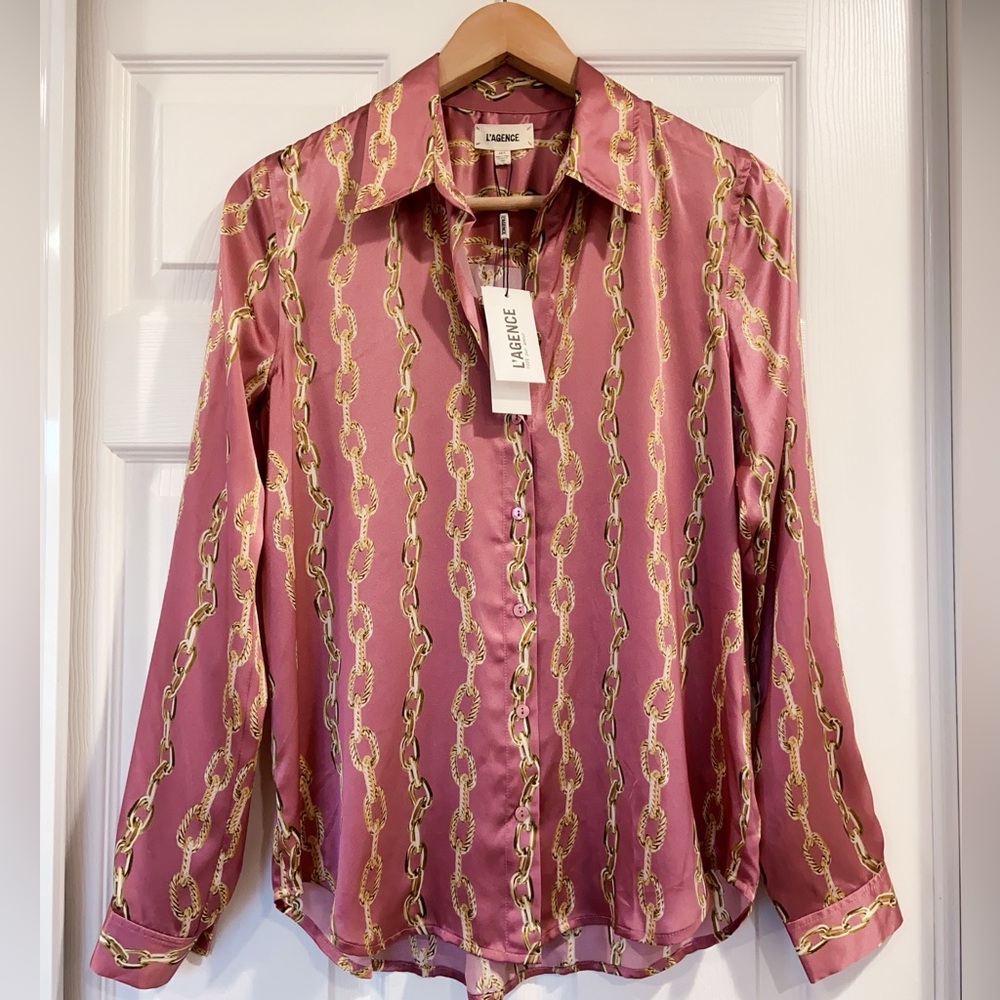 NWT $395 Lagence Tyler Long Sleeve Silk Button-Up Shirt